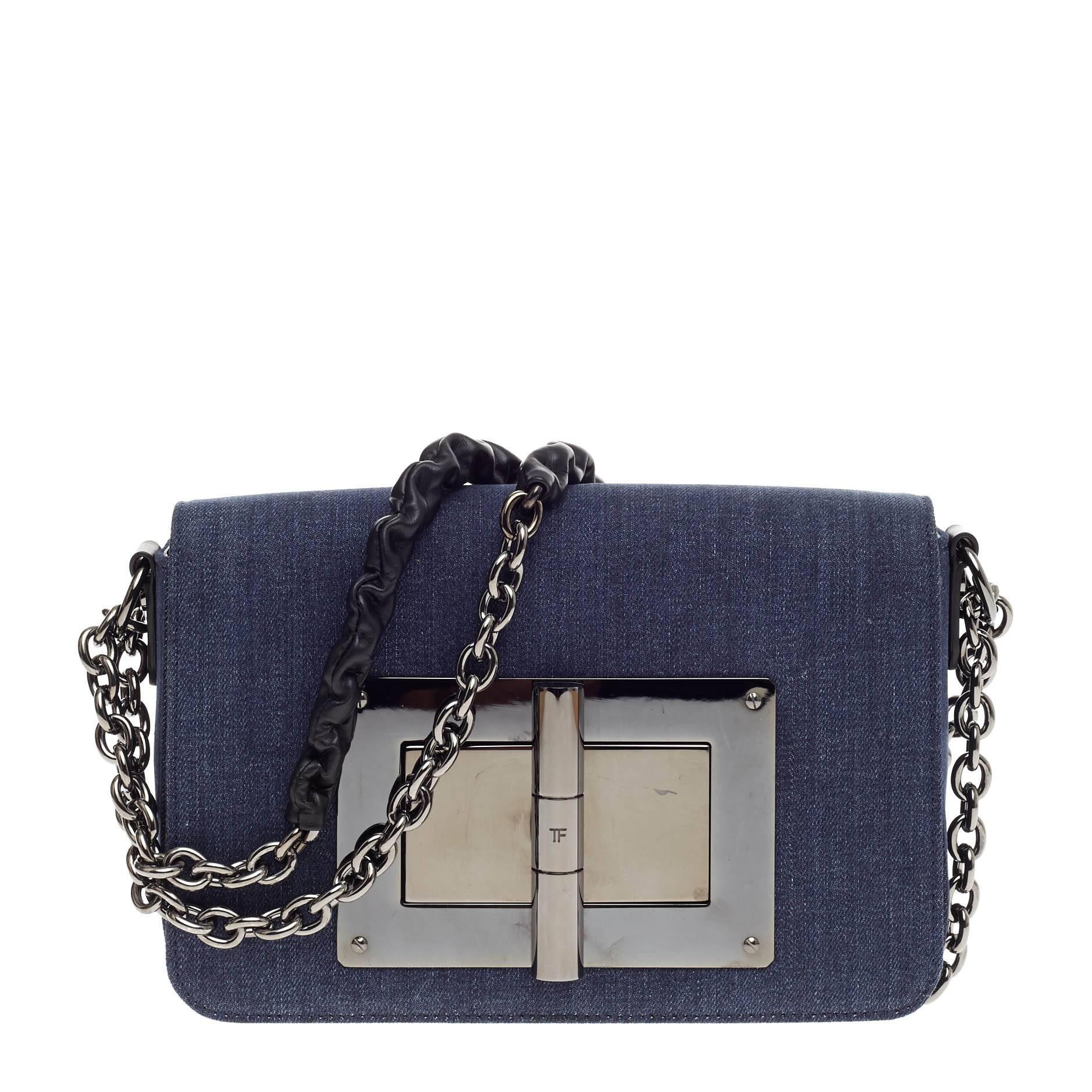 Tom Ford Natalia Chain Shoulder Bag Denim Medium