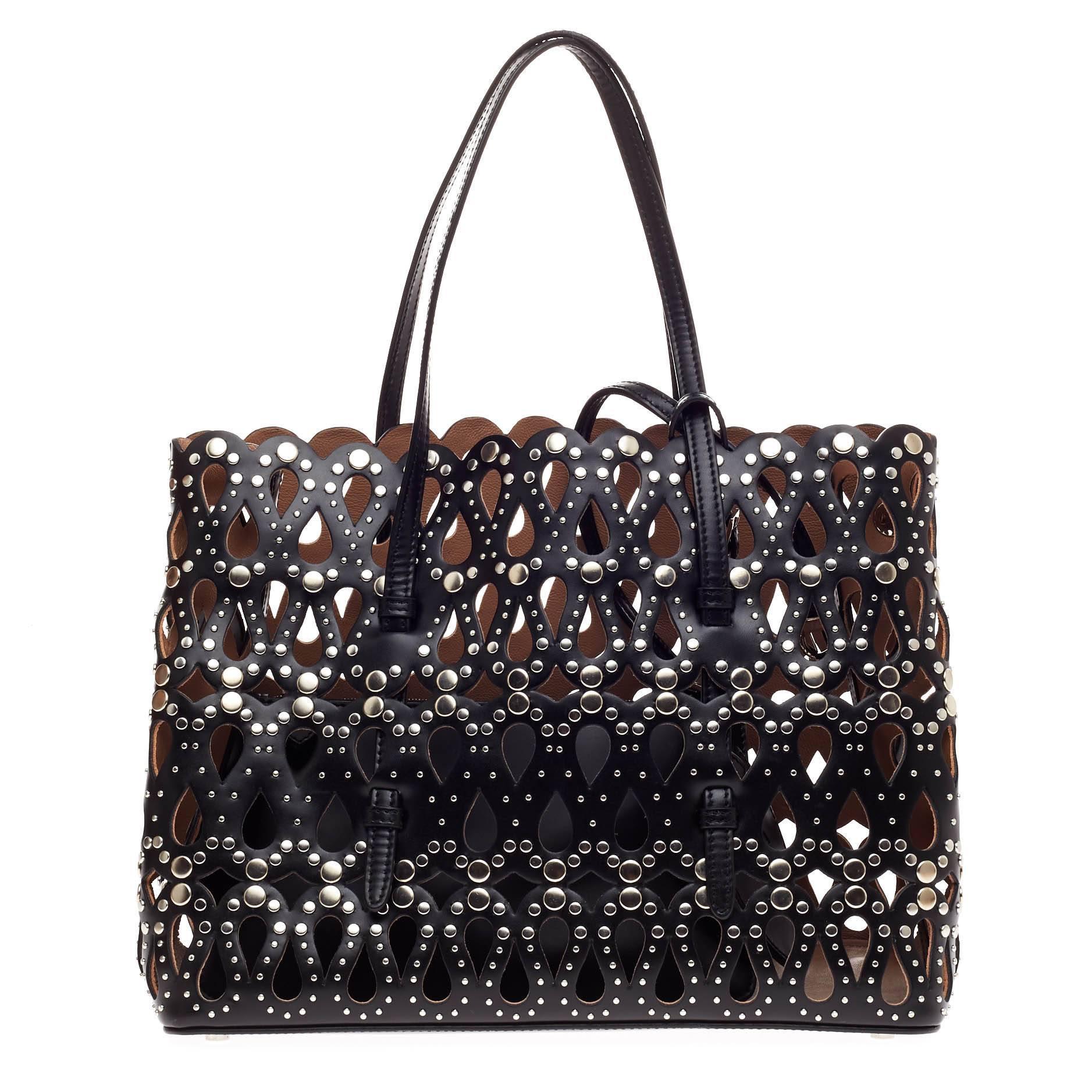 Alaia Studded Open Tote Laser Cut Leather Medium