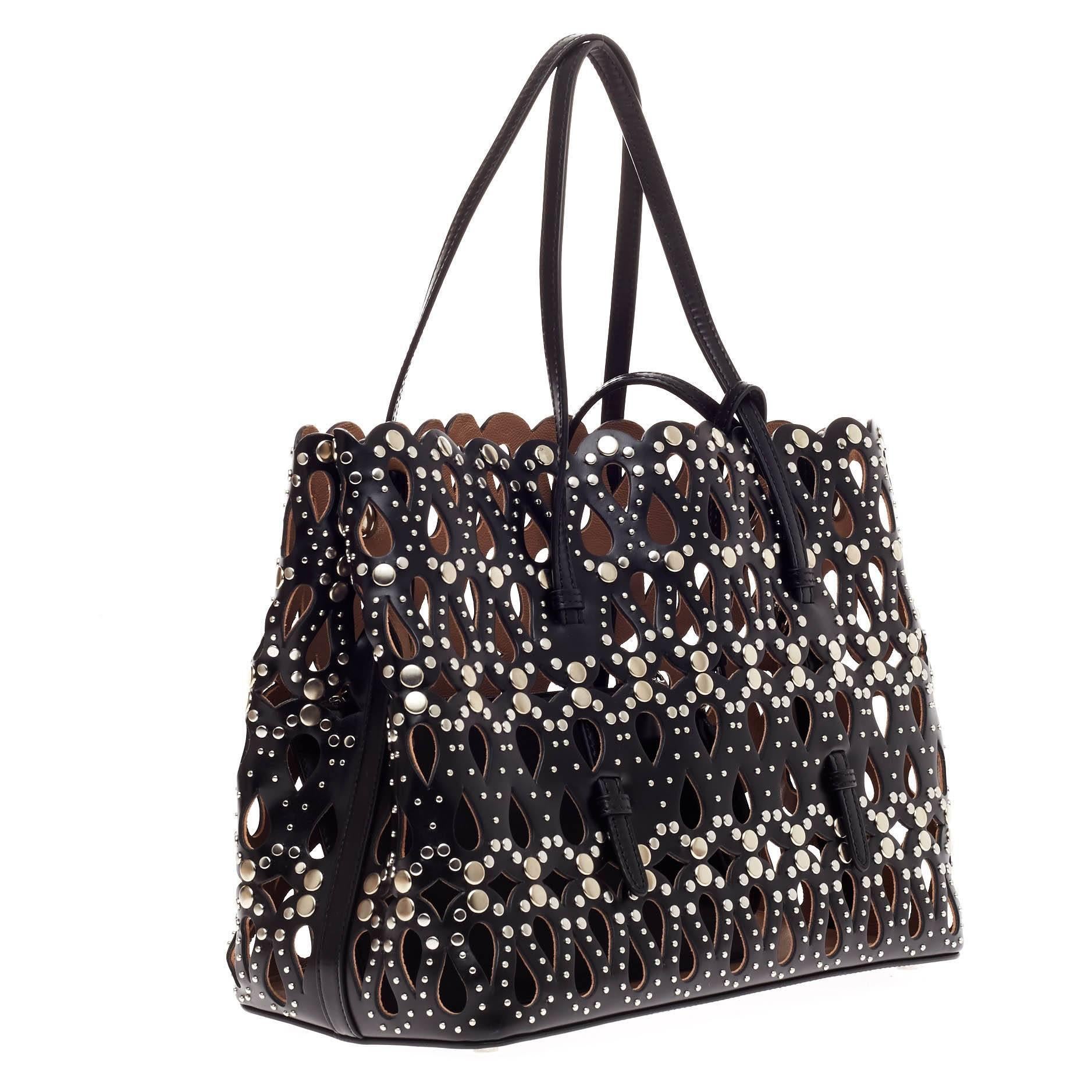 Alaia Studded Open Tote Laser Cut Leather Medium In Good Condition In NY, NY