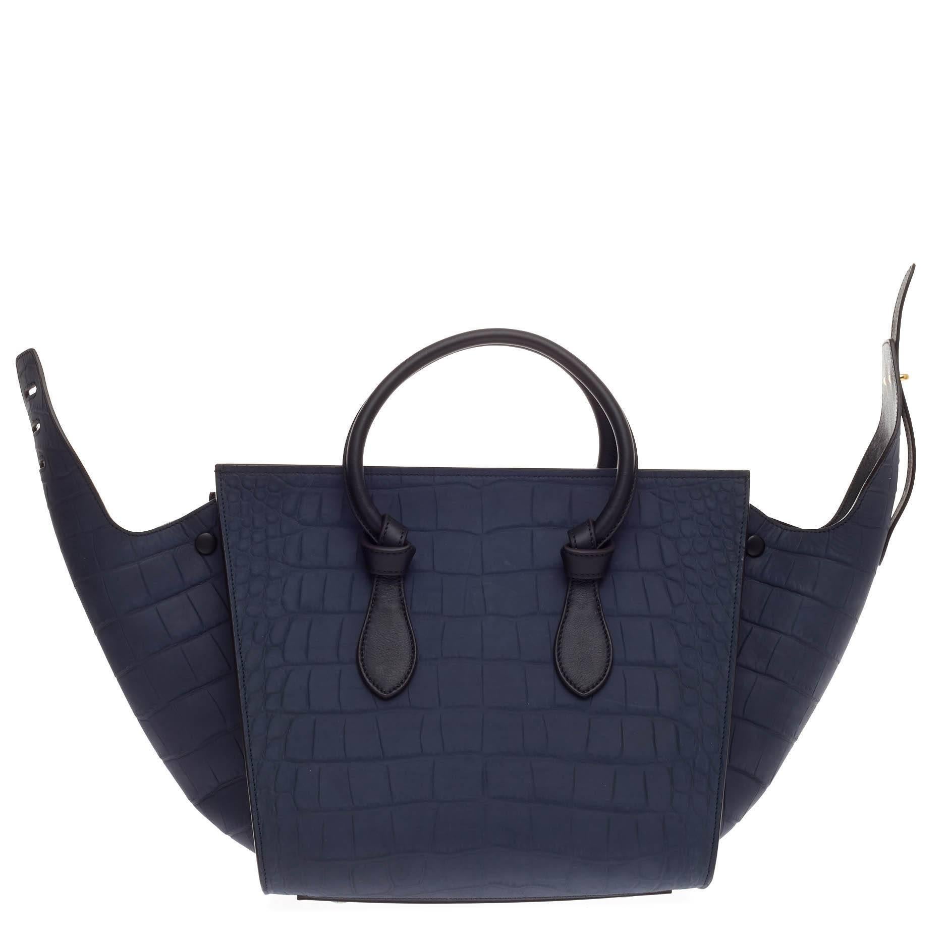 Women's or Men's Celine Tie Tote Crocodile Embossed Nubuck Small