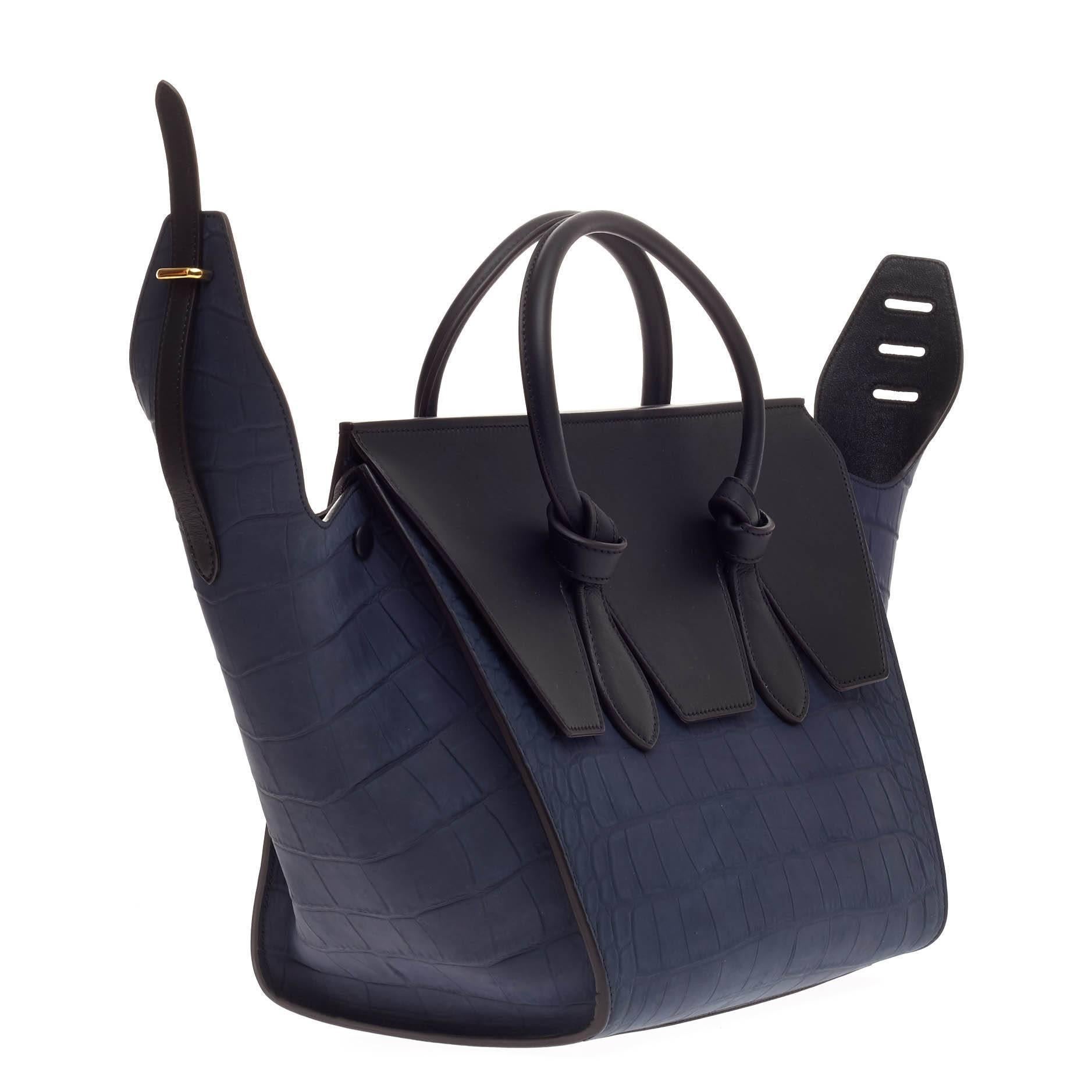 Celine Tie Tote Crocodile Embossed Nubuck Small In Good Condition In NY, NY