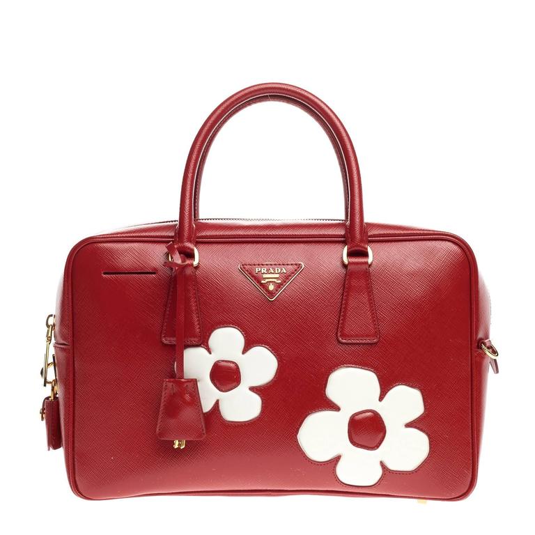 Prada Flowers Bauletto Vernice Saffiano Leather Medium at 1stDibs