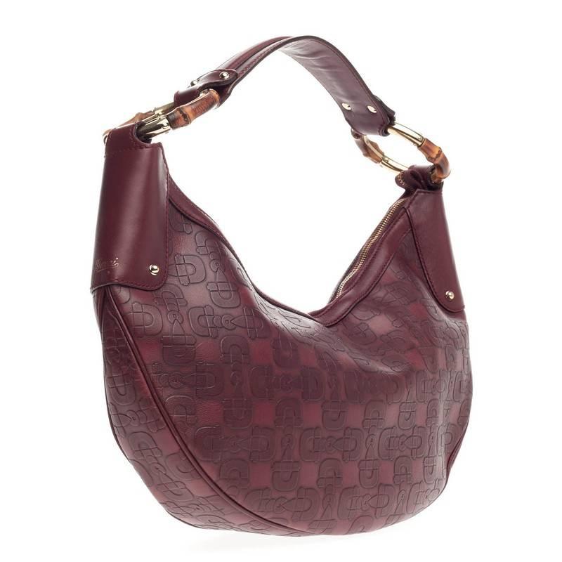 Gucci Bamboo Ring Half Moon Hobo Horsebit Embossed Leather In Good Condition In NY, NY