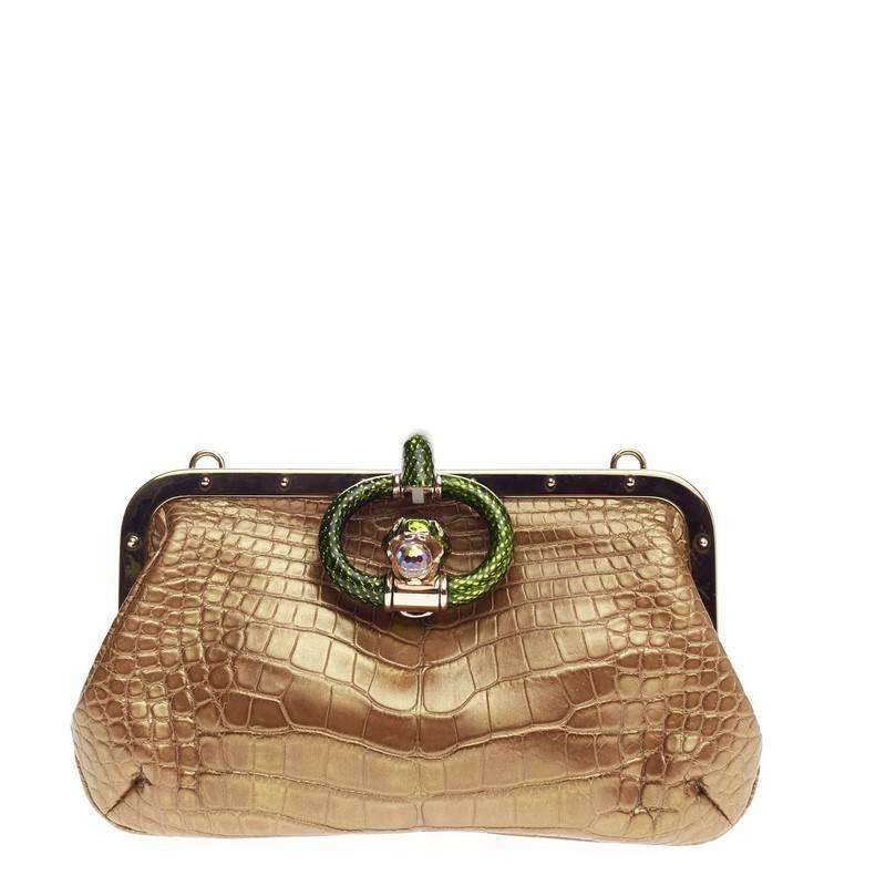 Gucci Jeweled Snake Head Frame Clutch Crocodile Small In Good Condition In NY, NY