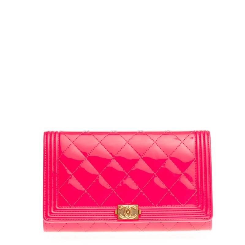 Pink Chanel Boy Wallet On Chain NM Quilted Patent Small