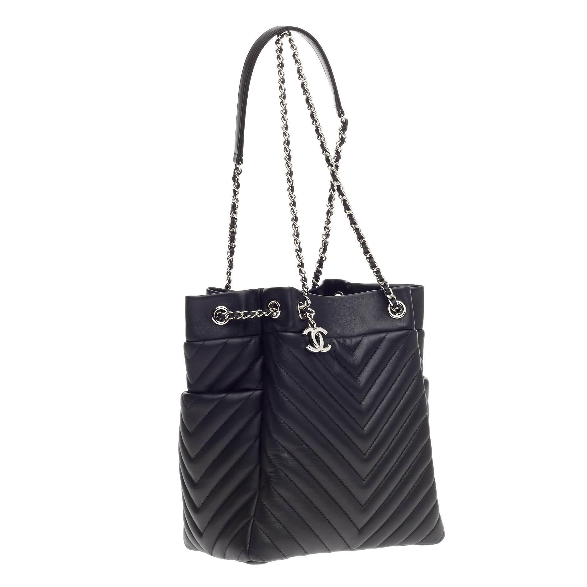 Chanel Urban Spirit Drawstring Bag Chevron Calfskin Small In Good Condition In NY, NY
