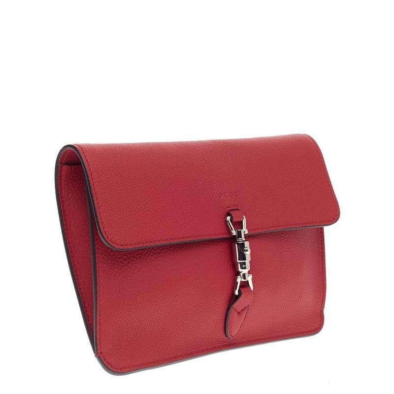 Red Gucci Jackie Flap Shoulder Bag Soft Leather