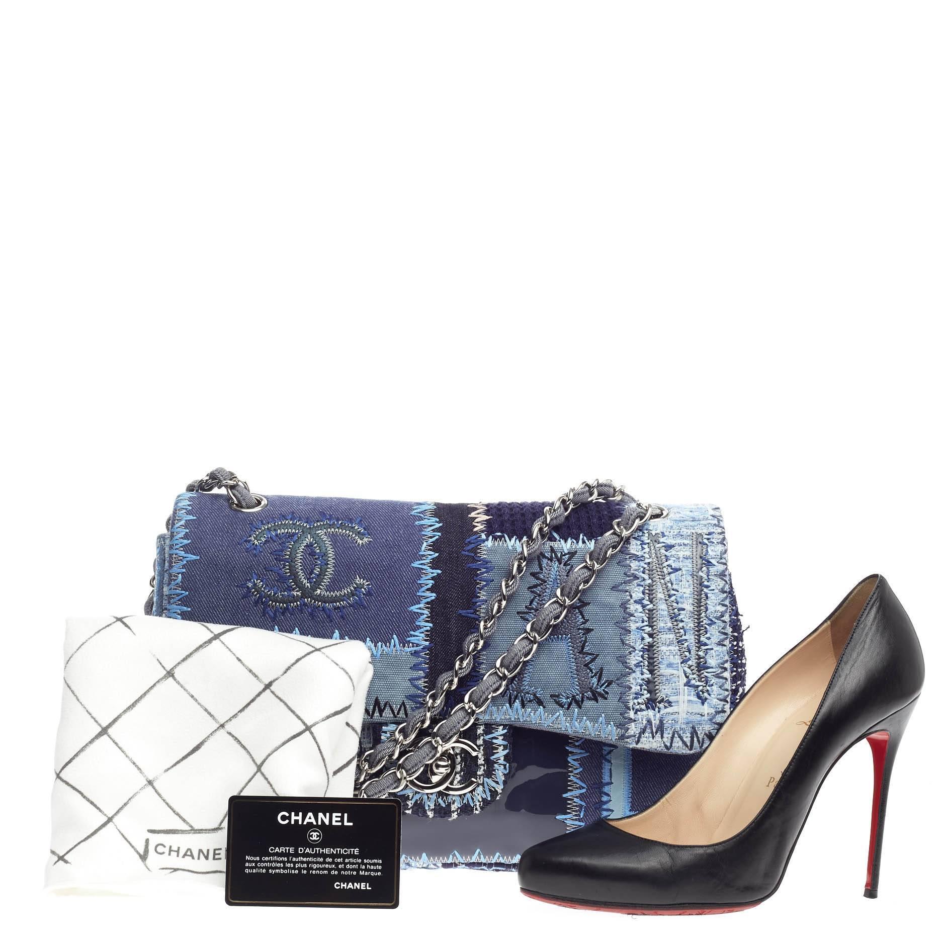 This authentic Chanel Classic Single Flap Multicolor Patchwork Jumbo showcased in Chanel's Spring/Summer 2015 Collection is one of the most-sought after bags beloved by fashionistas. Excellently crafted in blue denim in stand-out multicolor