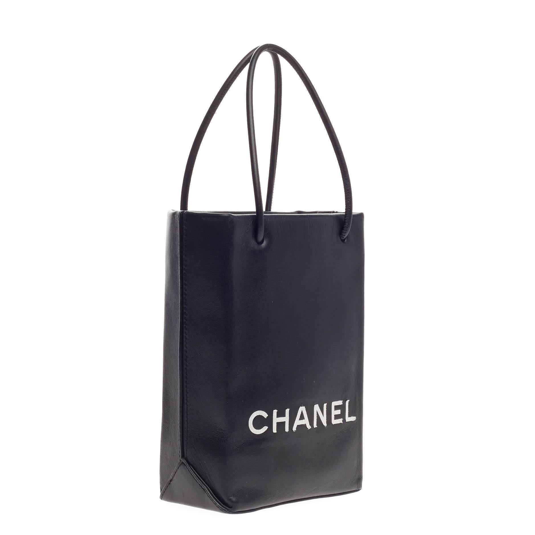 Black Chanel Essential Shopping Tote Leather Small