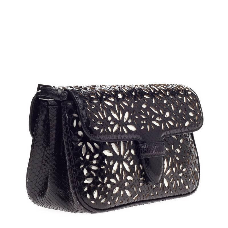 Black Alaia Symmetrical Flap Bag Laser Cut Python Small