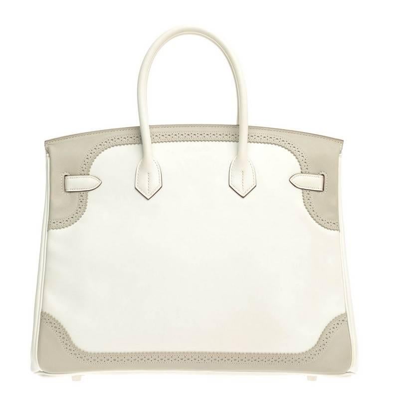 Hermes Birkin Ghillies White and Gray Swift with Palladium Hardware 35 In Good Condition In NY, NY