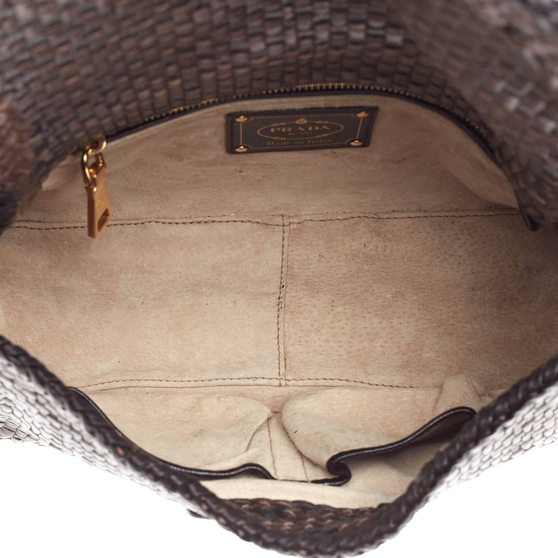 Prada Push Lock Flap Shoulder Bag Madras Woven Leather Medium 1
