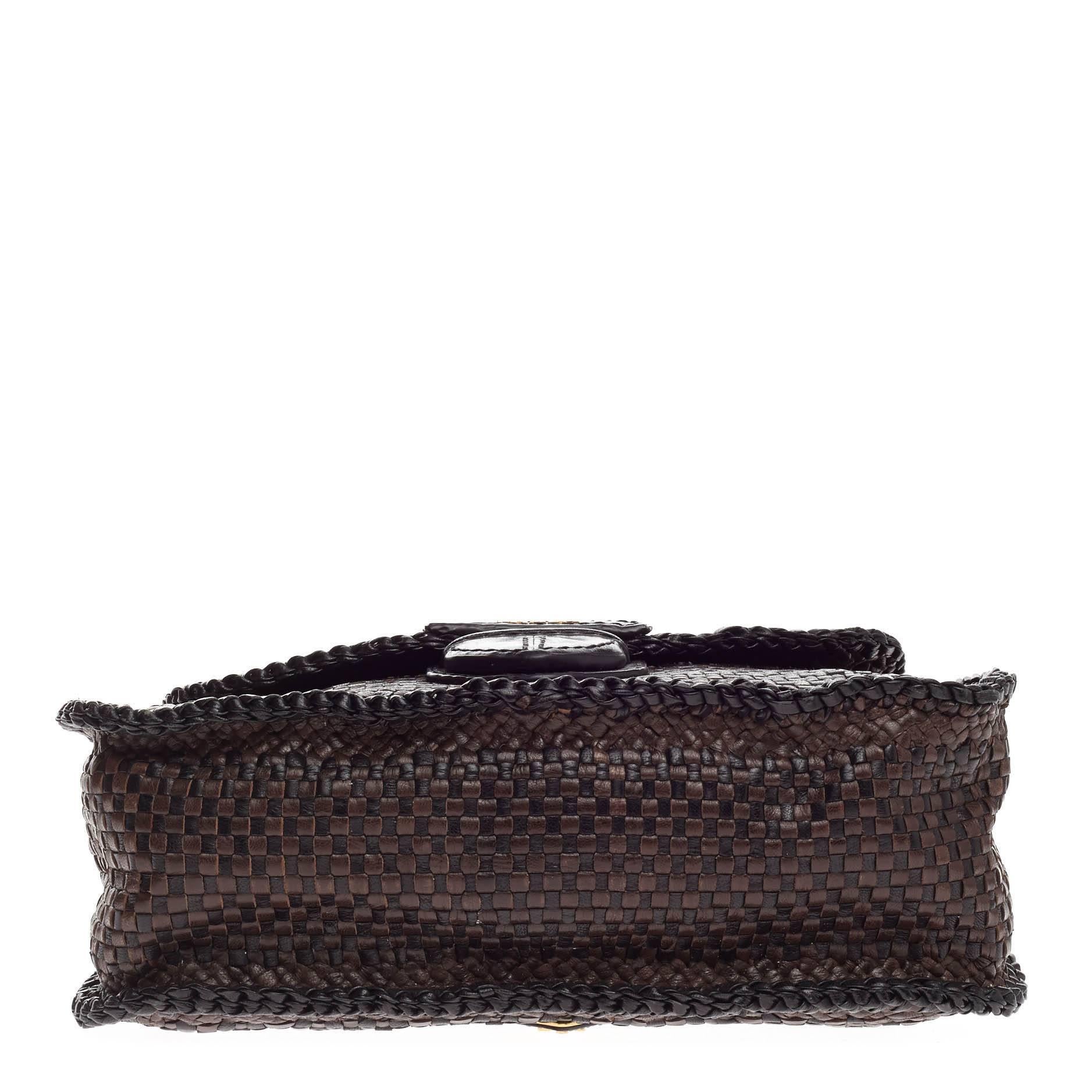 Women's or Men's Prada Push Lock Flap Shoulder Bag Madras Woven Leather Medium