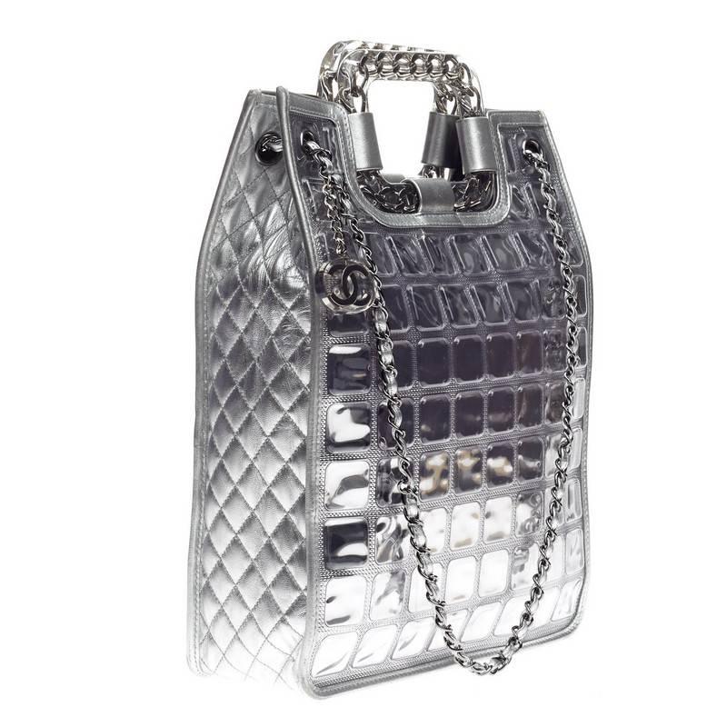 Gray Chanel Ice Cube Shopper Quilted Vinyl