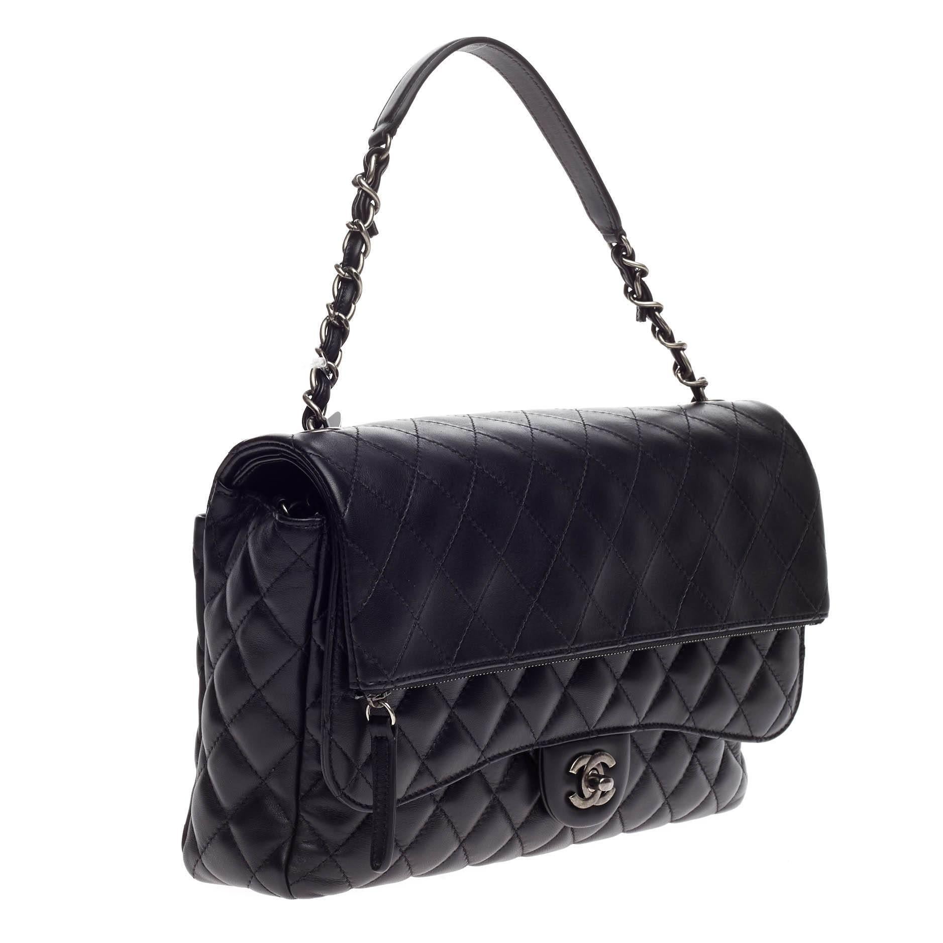 Black Chanel Chain Double Flap Bag Quilted Lambskin Large