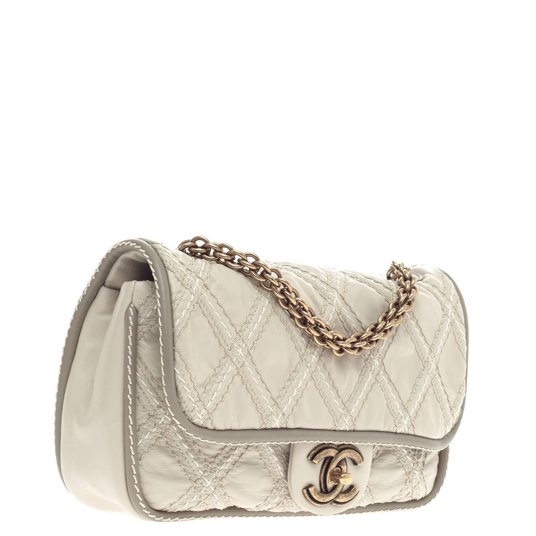 Beige Chanel Triptych Flap Quilted Calfskin Small
