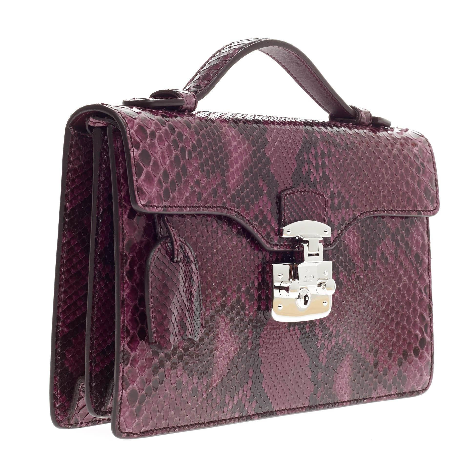 Black Gucci Lady Lock Briefcase Clutch Python