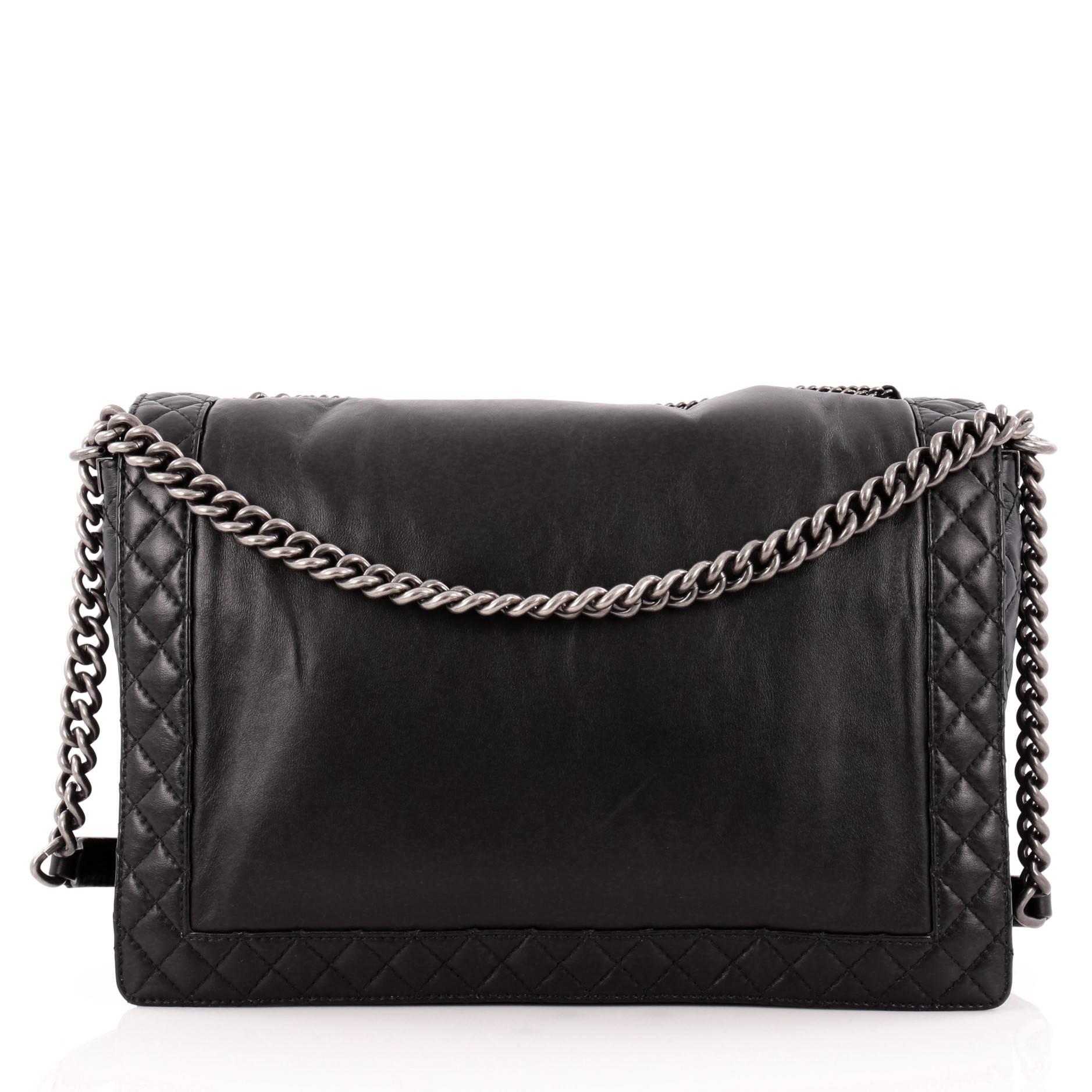 Chanel Boy Flap Bag Enchained Lambskin XL In Good Condition In NY, NY