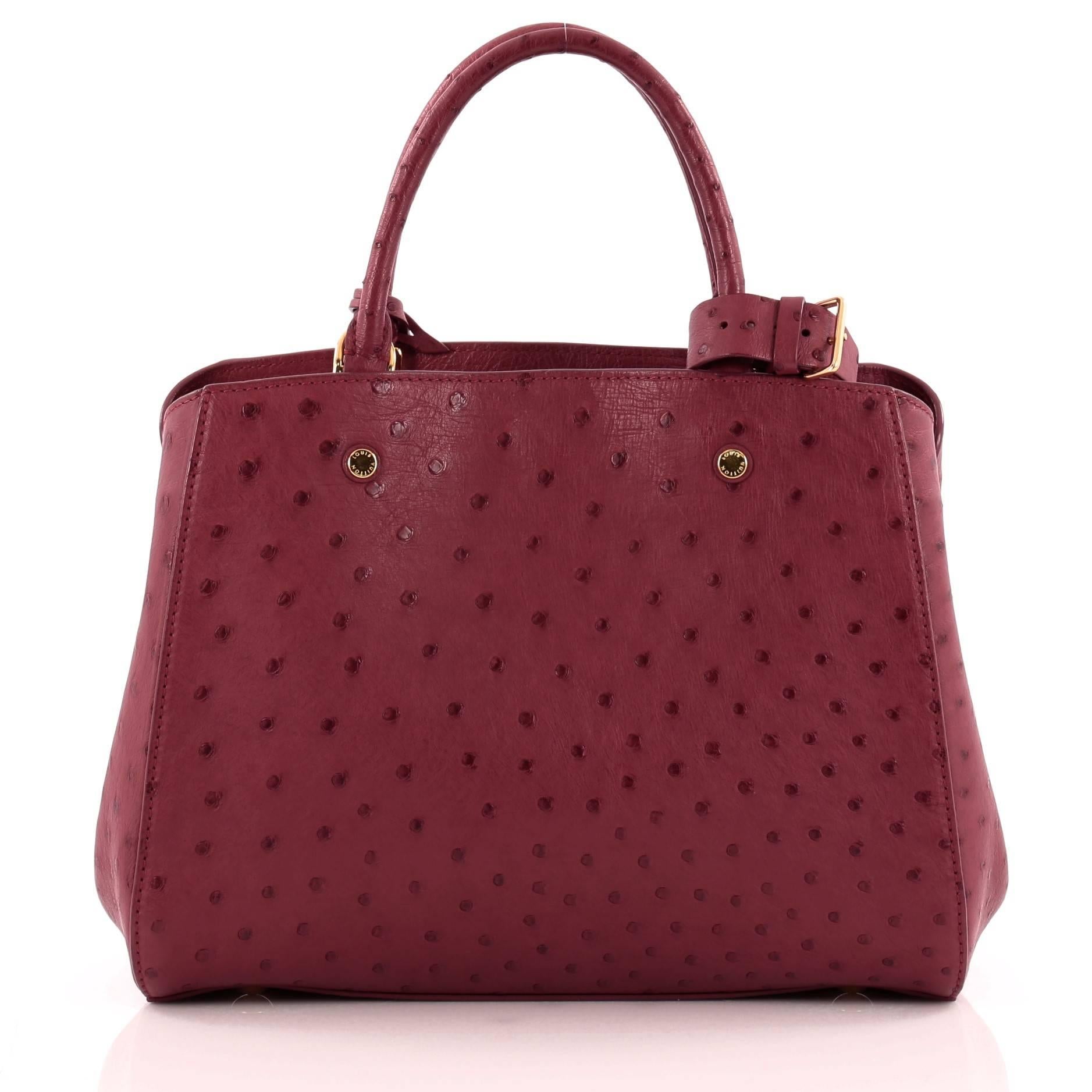 Brown Louis Vuitton Montaigne Handbag Ostrich MM