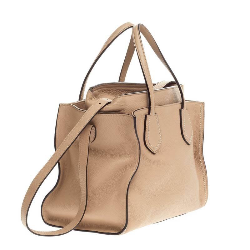 Beige Gucci Ramble Layered Tote Pebbled Leather Medium