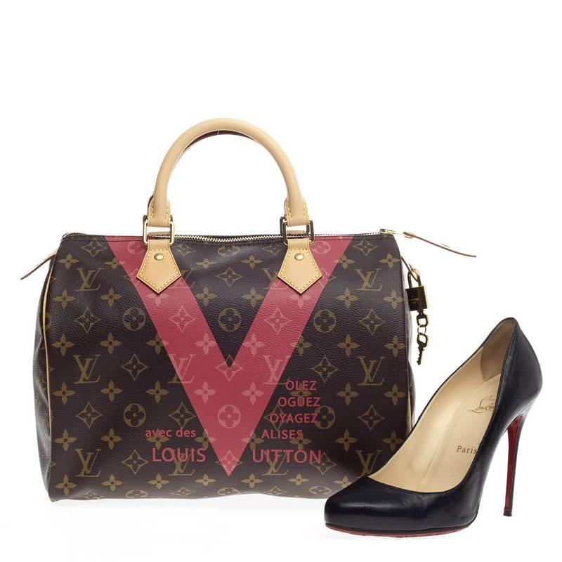 This authentic Louis Vuitton Speedy Limited Edition V Monogram Canvas 30 presented in the brand's 2015 Spring/Summer collection is inspired by the famous Louis Vuitton 