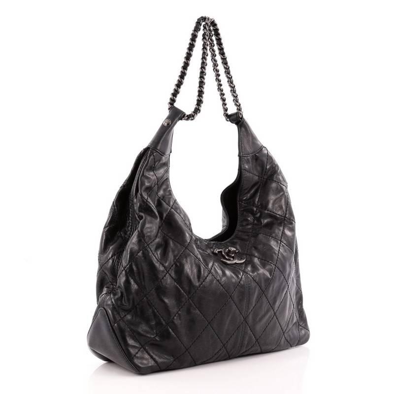 Black Chanel Coco Supple Hobo Quilted Calfskin Large