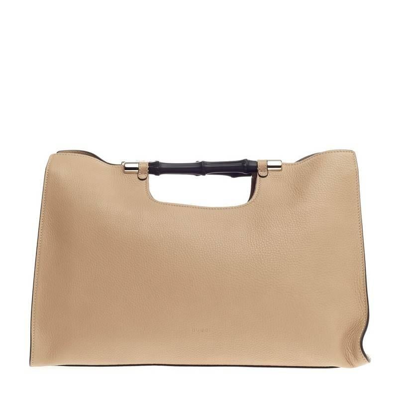 Beige Gucci Bamboo Daily Tote Leather Wide