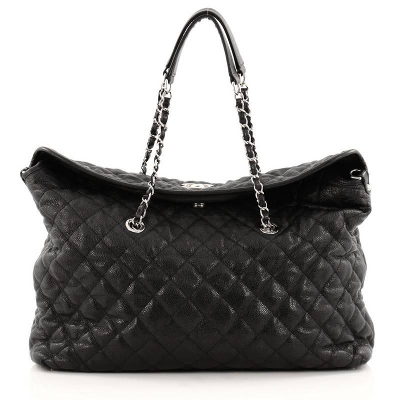 Chanel French Riviera Fold Tote Quilted Caviar Large In Good Condition In NY, NY