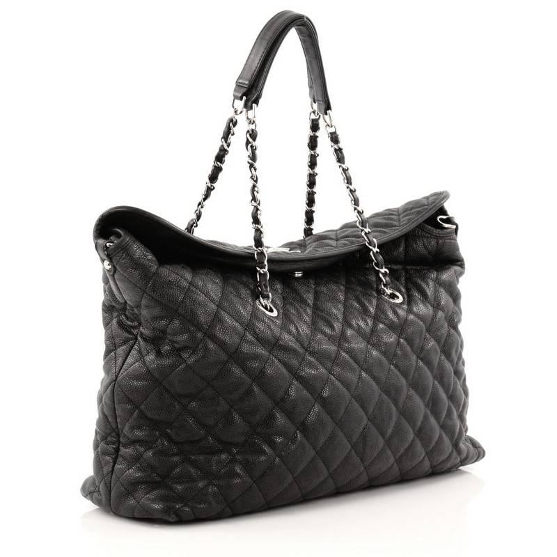 Women's Chanel French Riviera Fold Tote Quilted Caviar Large