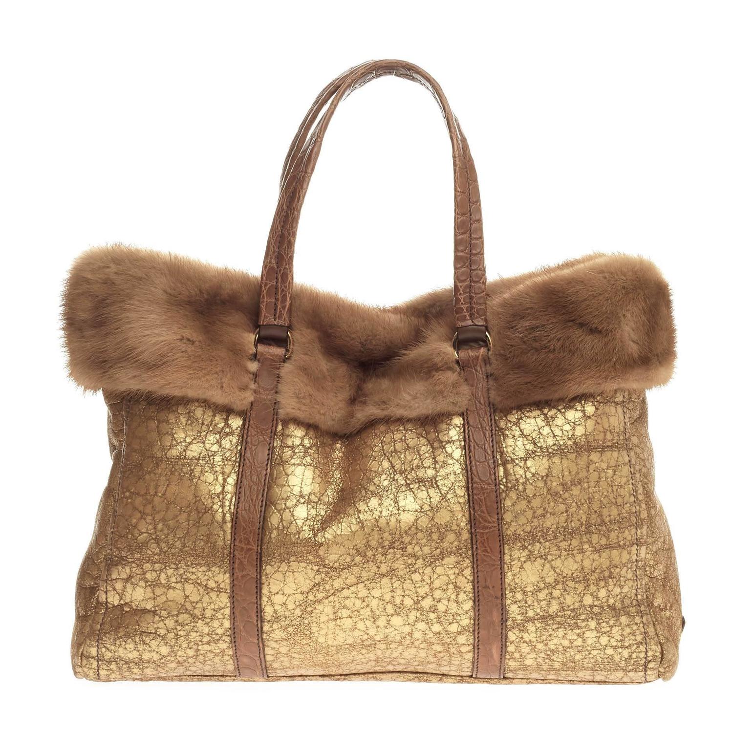 Prada Shopping Tote Leather and Fur Large For Sale at 1stdibs