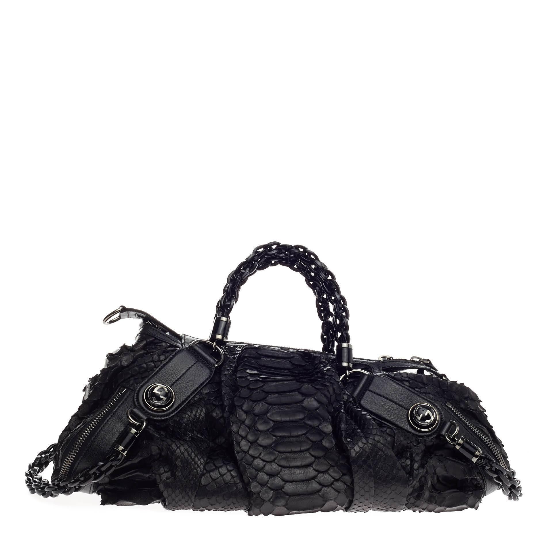 Black Gucci Galaxy Convertible Satchel Python Medium