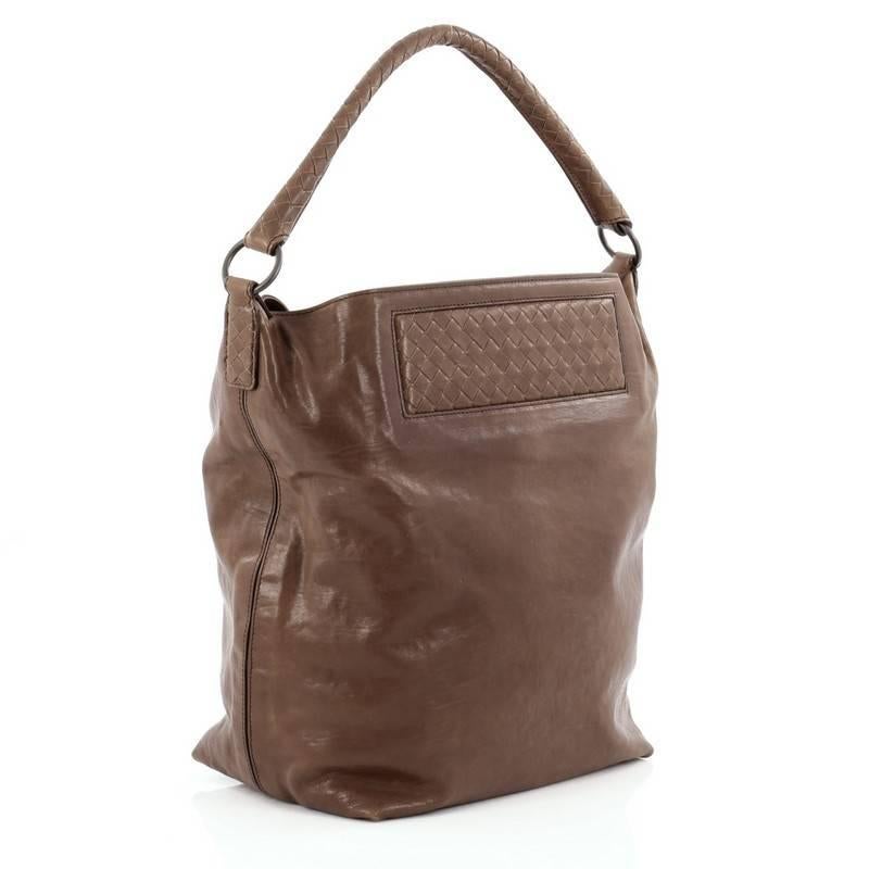 Brown Bottega Veneta Bucket Hobo Leather with Intrecciato Detail Large