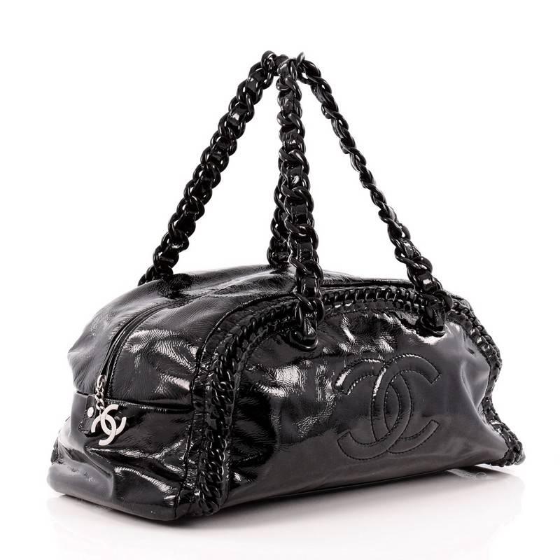 Black Chanel Resin Luxe Ligne Bowler Patent Large