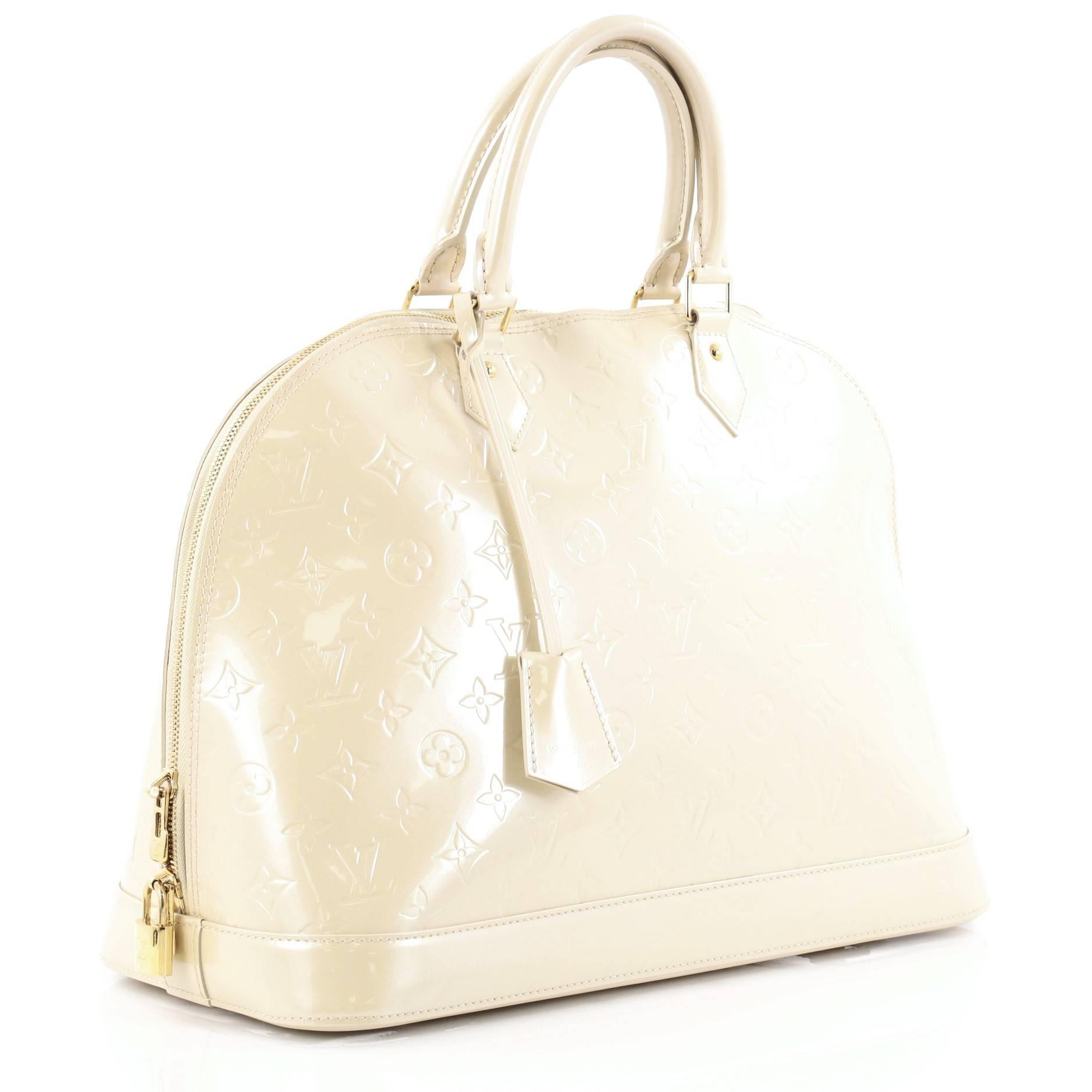White Louis Vuitton Alma Handbag Monogram Vernis GM