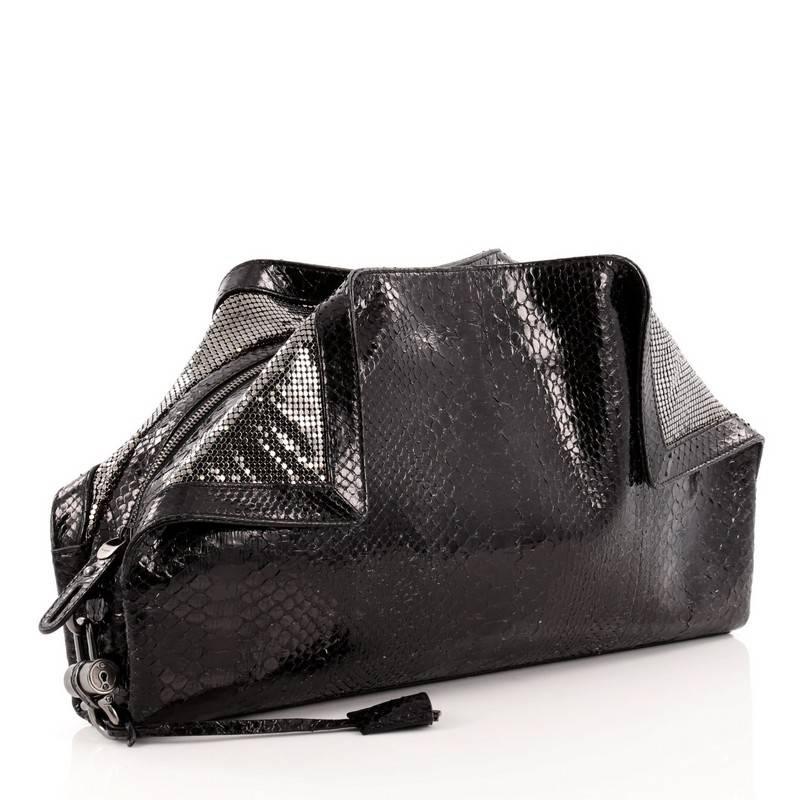 Black Salvatore Ferragamo Pitone Specchio Clutch Python