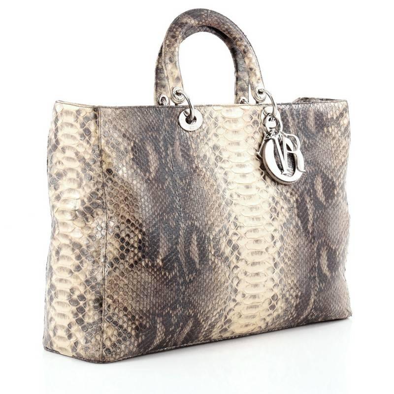 Brown Christian Dior Lady Dior Handbag Python Large