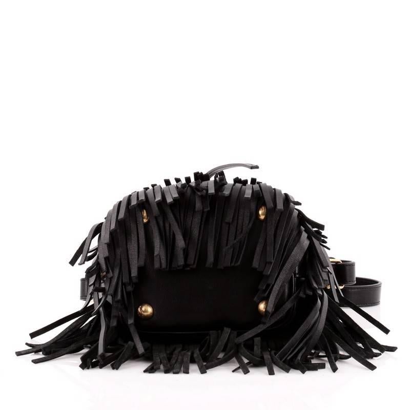 Saint Laurent Fringe Emmanuelle Bucket Bag Leather Small In Good Condition In NY, NY