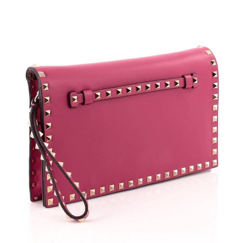 Pink Valentino Rockstud Flap Clutch Leather