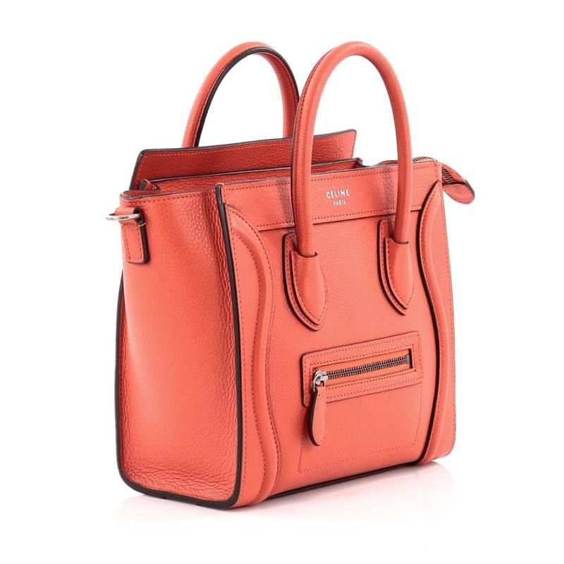 Orange Celine Luggage Handbag Grainy Leather Nano