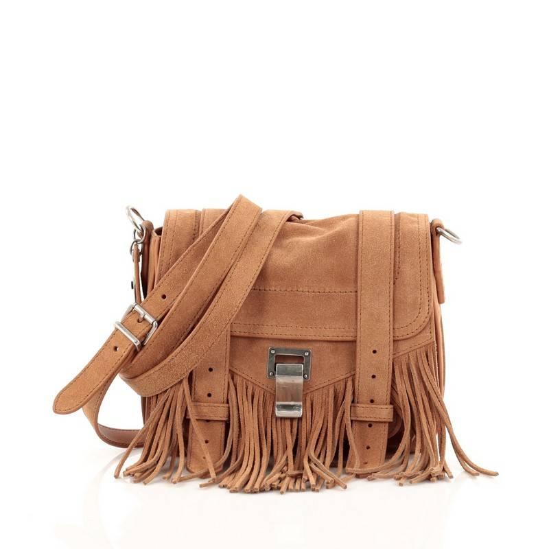 Brown Proenza Schouler PS1 Pouch Suede Fringe Small