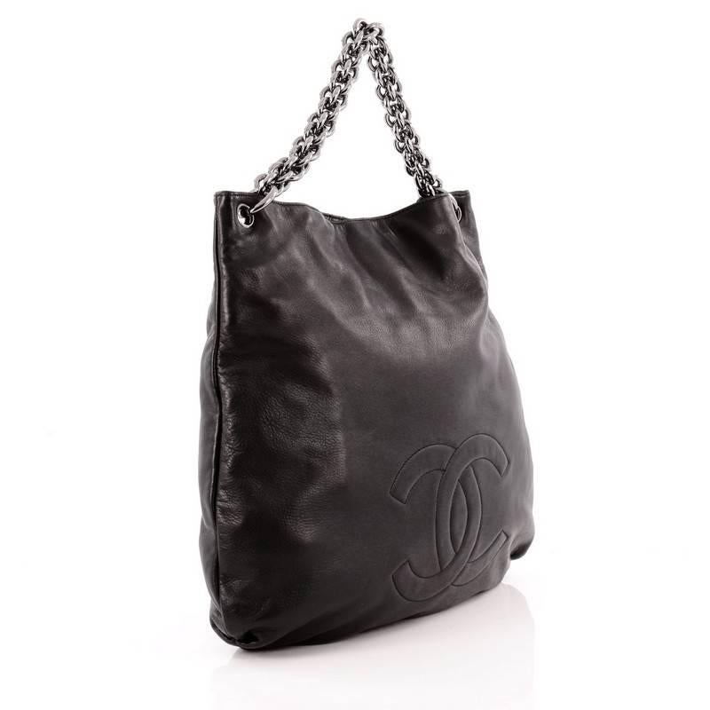 Black Chanel Soft and Chain Hobo Leather Large