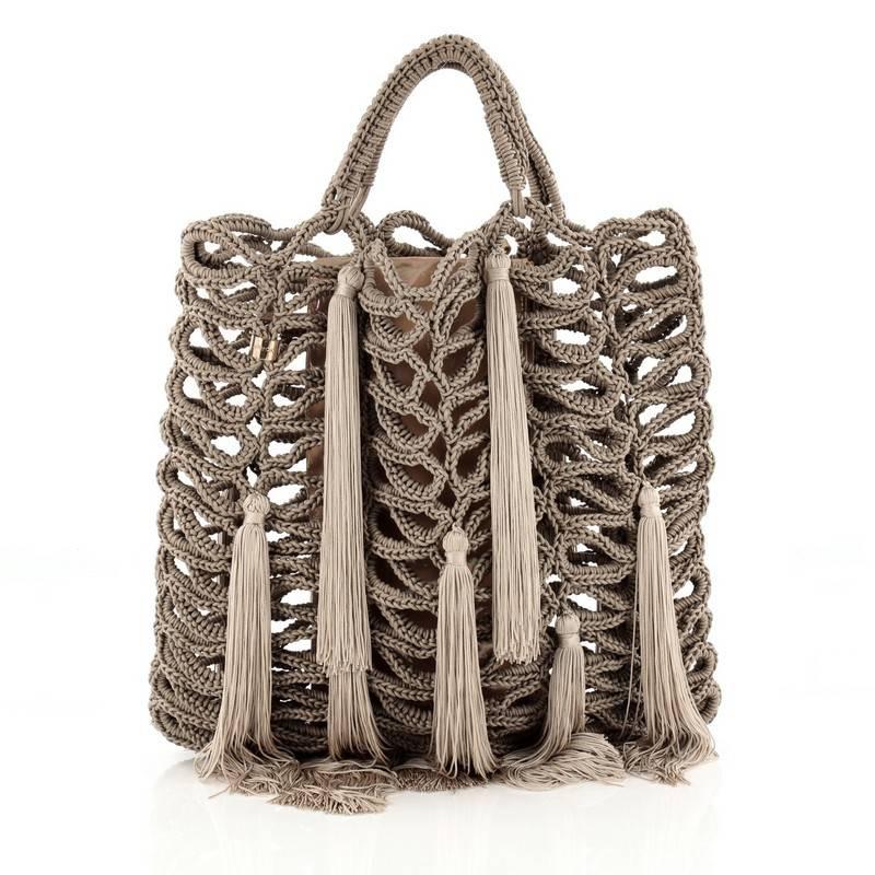 Women's Jimmy Choo Delilah Tote Crochet Rope with Tassels Large