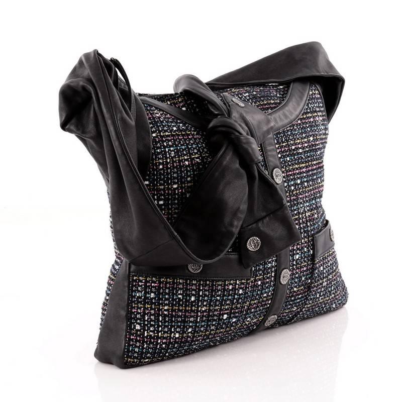 Black Chanel Girl Bag Tweed and Leather Medium
