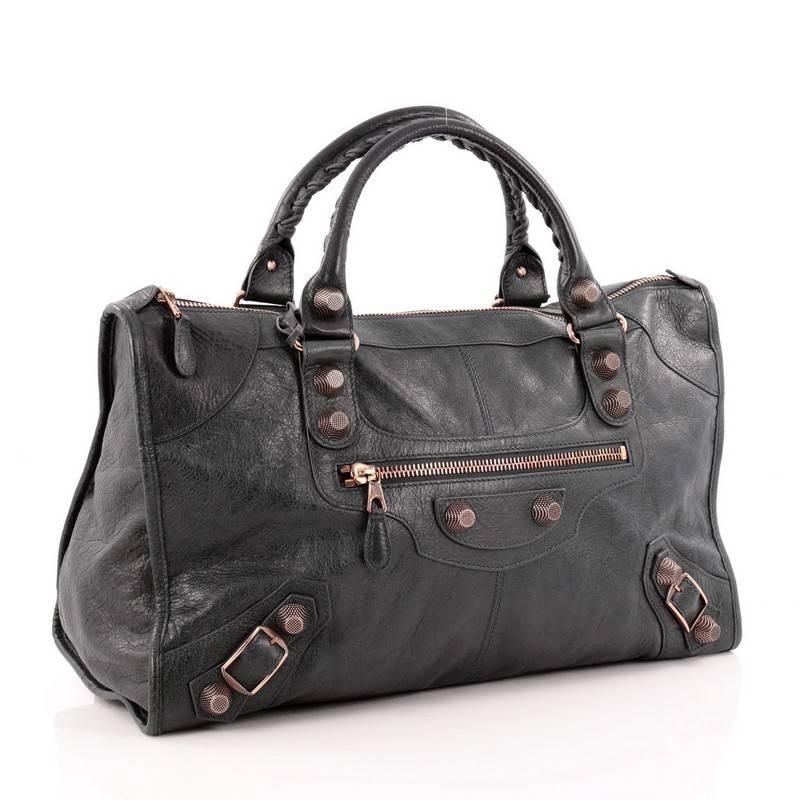 Black Balenciaga Work Giant Studs Handbag Leather