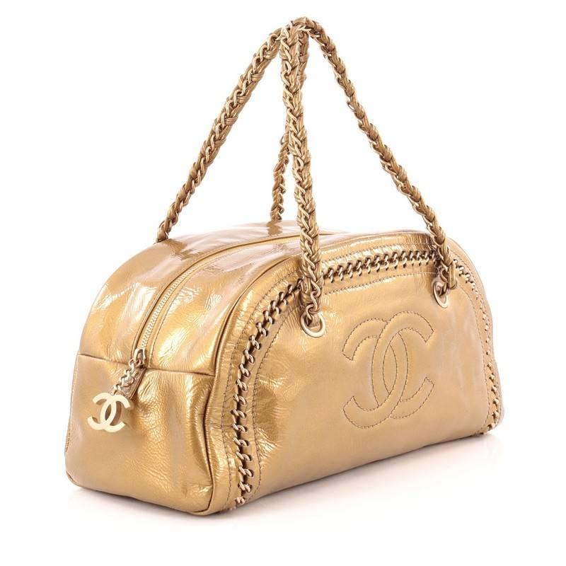 Brown Chanel Luxe Ligne Bowler Bag Patent Medium