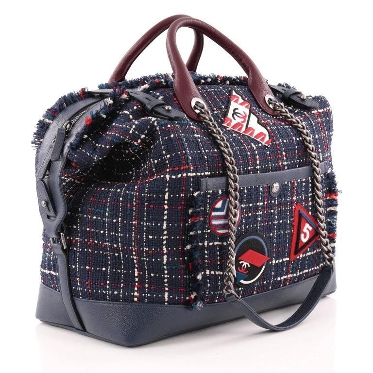 Chanel Crest Trip Bowling Bag Patch Embellished Tweed and Grained