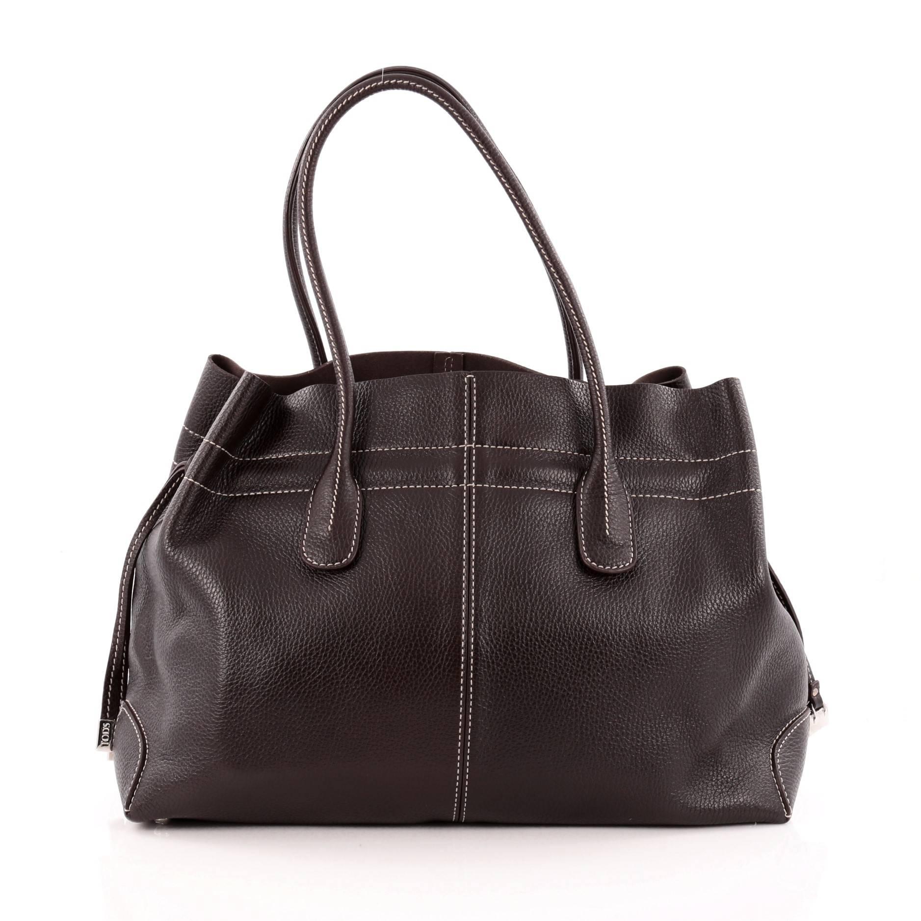 Black Tod's Classic D-Bag Tote Leather Medium