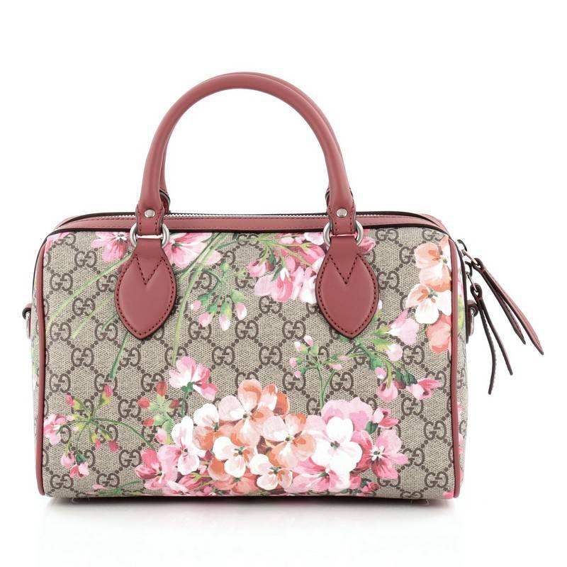 Beige Gucci Convertible Boston Bag Blooms Print GG Coated Canvas Small
