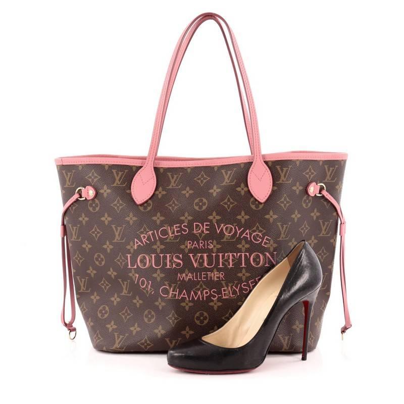 This authentic Louis Vuitton Neverfull Tote Limited Edition Ikat Monogram Canvas MM inspired by the beautiful Mediterranean is unique in design perfect for casual looks. Crafted in Louis Vuitton's signature brown monogram canvas print with pink