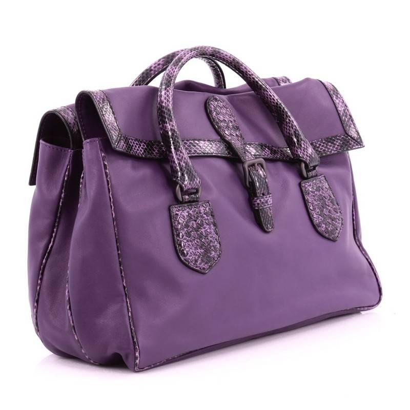Gray Bottega Veneta Double Sided Buckle Top Handle Bag Leather with Python Detail Lar